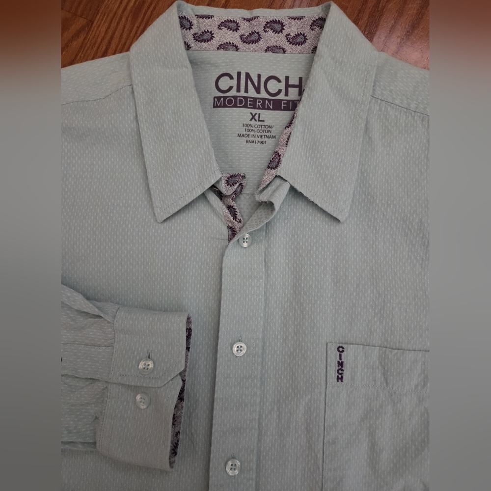 Cinch Men's Modern Fit‎ Lite Green Shirt Size Xl